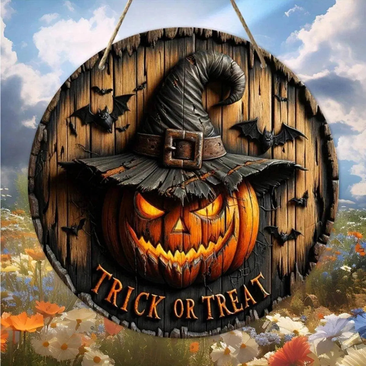 Halloween Wooden Wreath Logo Retro Pumpkin Head Art Decoration, gadgets - Tophatter Daily Deals