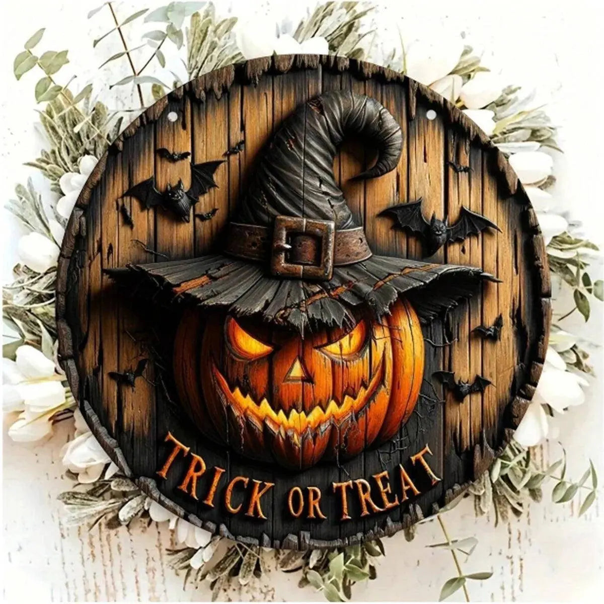 Halloween Wooden Wreath Logo Retro Pumpkin Head Art Decoration, gadgets - Tophatter Daily Deals