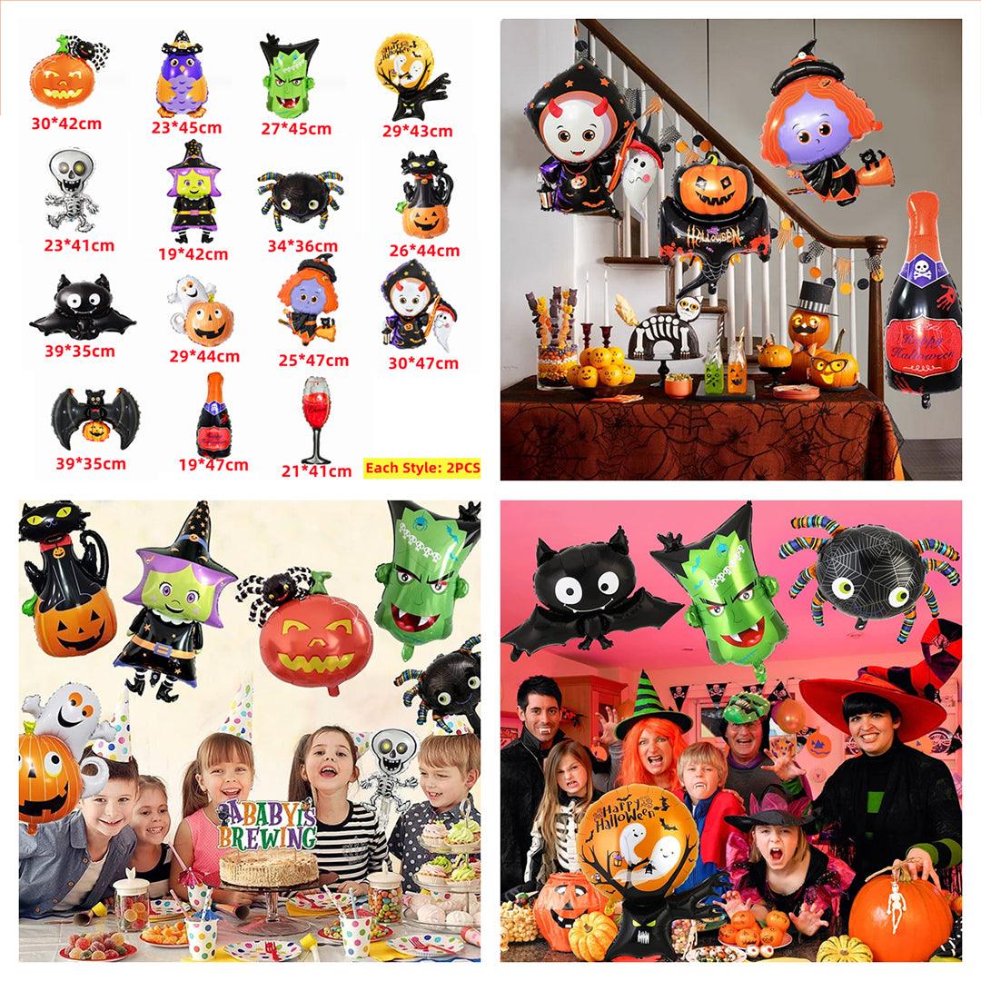 Halloween Decorations With Balloons - 9x Halloween Foil Balloons Party Decor Ghost Bat Cat Spider Pumpkin Skull Witch Festive & Franchise - Tophatter Daily Deals