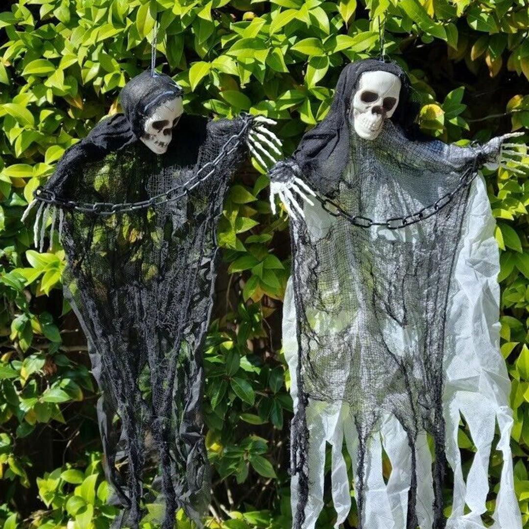 Halloween Decorations With Skeletons - 2x Chain SKELETON Horror Haunted Pirate Hanging Skull Decoration Prop Festive & Franchise - Tophatter Daily Deals