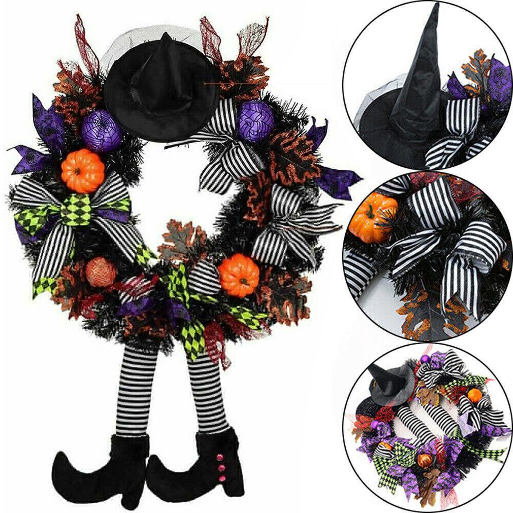 Halloween Door Wreath - Party Decor Door Wreath Props Pumpkin Witch Garland Outdoor Yard Decor Festive & Franchise - Tophatter Daily Deals