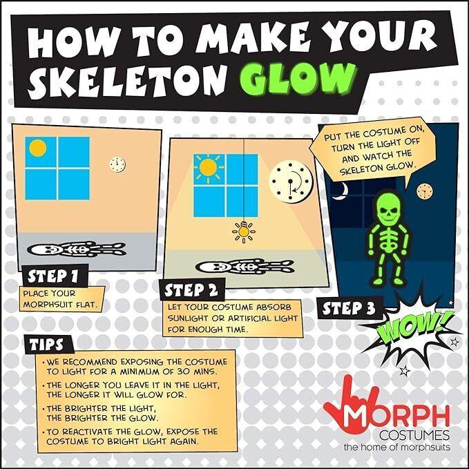 Glow in Dark Costume - Skeleton Morphsuit Boys Girls Halloween Fancy Dress Costume Festive & Franchise - Tophatter Daily Deals