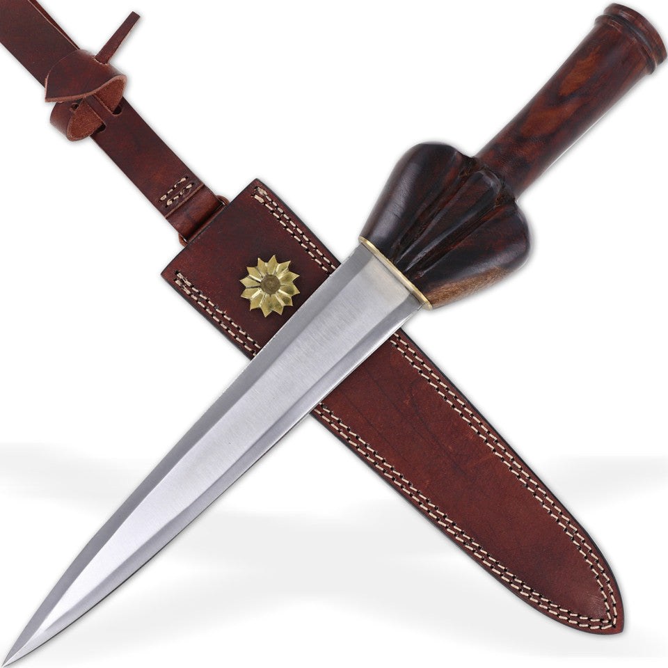 Hand Forged Medieval Style Bullock Dagger with Leather Sheath Dagger - Tophatter Daily Deals