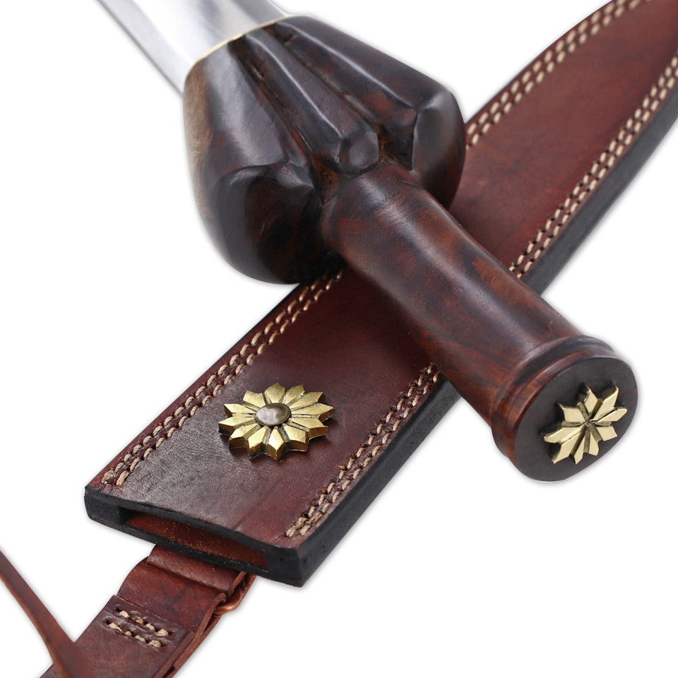 Hand Forged Medieval Style Bullock Dagger with Leather Sheath Dagger - Tophatter Daily Deals
