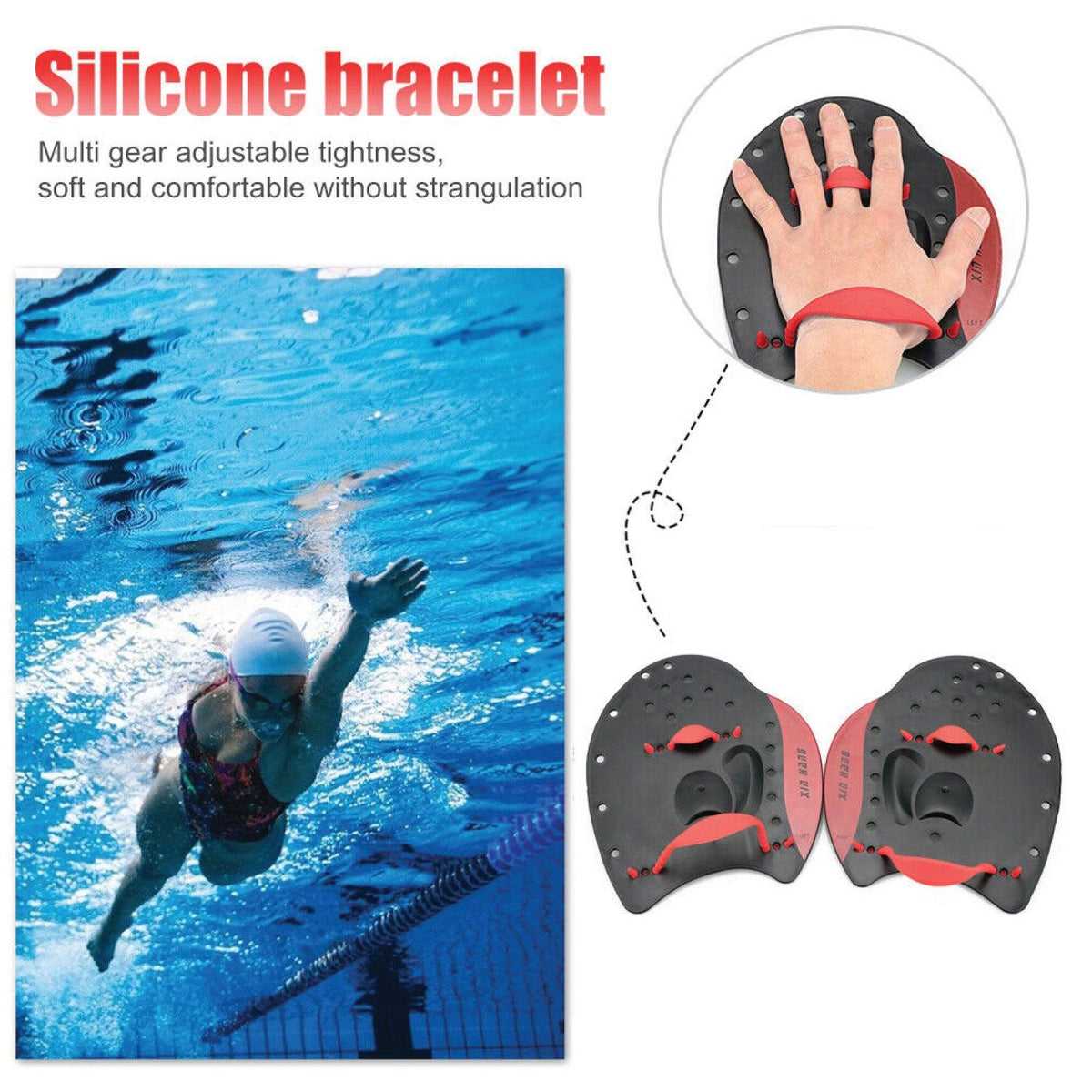 Hand Paddles For Swimming - Pro-Series Power Swim Training Paddles Are a Great Swimming Training Aid To Improve Hand Stroke Positioning Summer & Swimming - Tophatter Daily Deals
