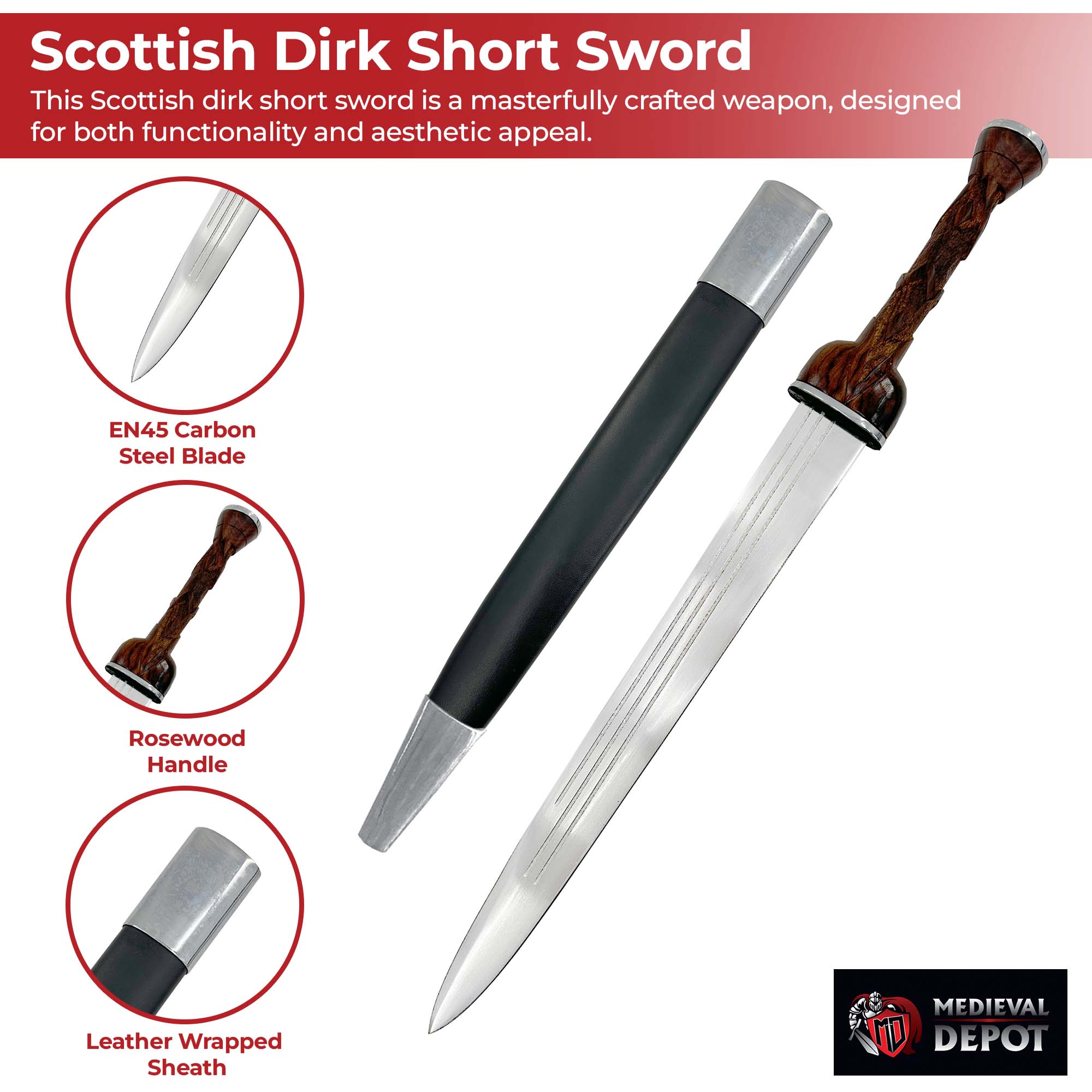 Handforged Scottish Dirk Short Sword with carved Rosewood handle Swords - Tophatter Daily Deals