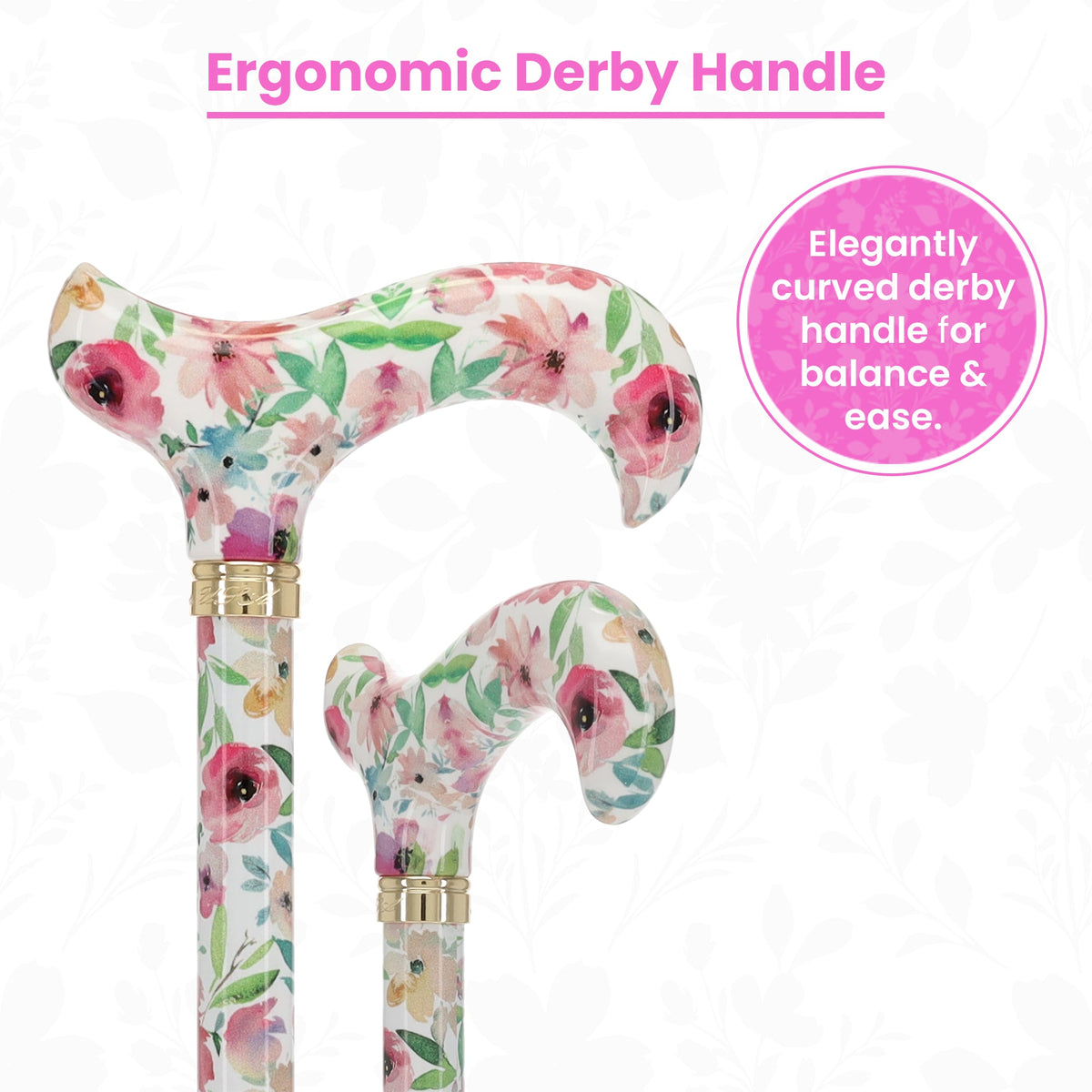 Watercolor Flowers: Designer Adjustable Cane w/ Patterned Handle Adjustable Walking Canes - Tophatter Daily Deals