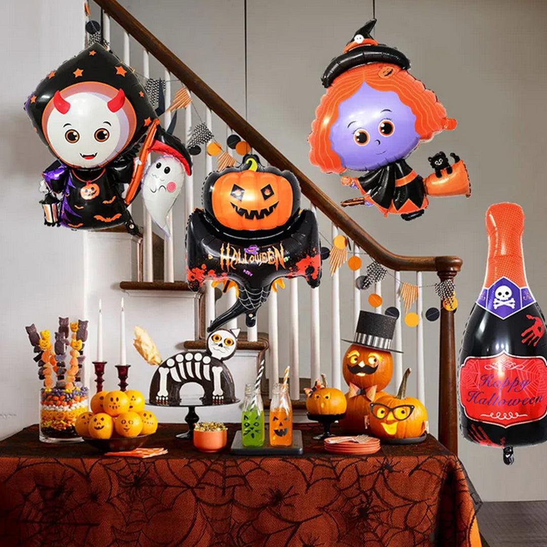 Halloween Decorations With Balloons - 9x Halloween Foil Balloons Party Decor Ghost Bat Cat Spider Pumpkin Skull Witch Festive & Franchise - Tophatter Daily Deals