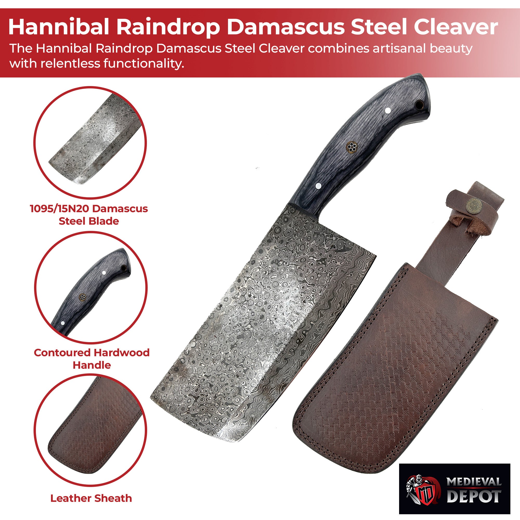 Hannibal Raindrop Damascus Steel Cleaver Kitchen Knife - Tophatter Daily Deals