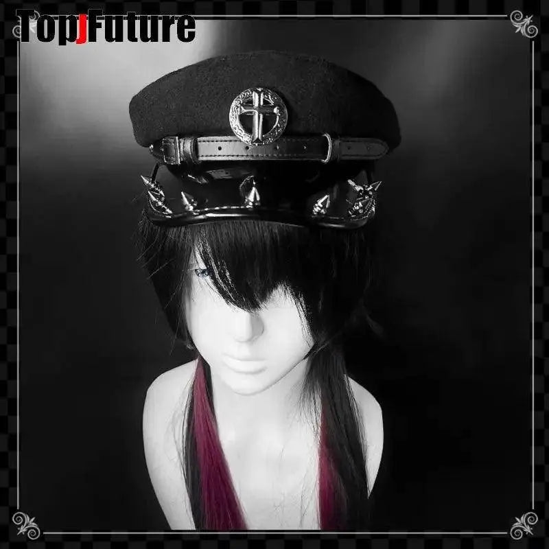 Harajuku Gothic Lolita Hat Women Punk Chain Subculture Spice Girl spike Rivet Cap Hat Female Y2K Girls Accessories Lace Cap spike - Tophatter Daily Deals