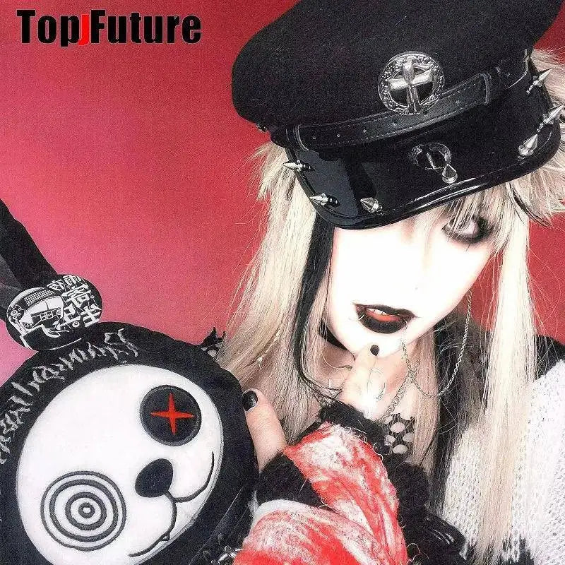 Harajuku Gothic Lolita Hat Women Punk Chain Subculture Spice Girl spike Rivet Cap Hat Female Y2K Girls Accessories Lace Cap - Tophatter Daily Deals