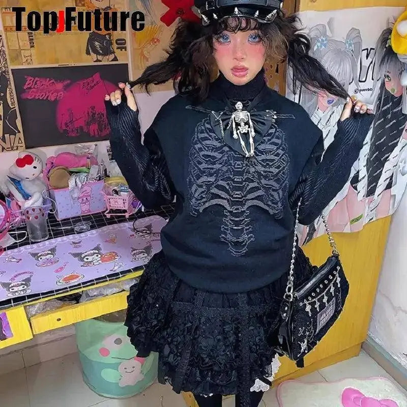 Harajuku Gothic Lolita Hat Women Punk Chain Subculture Spice Girl spike Rivet Cap Hat Female Y2K Girls Accessories Lace Cap - Tophatter Daily Deals