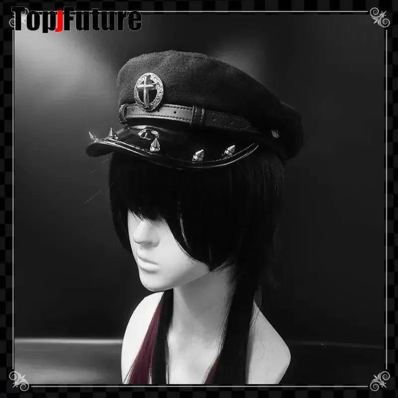 Harajuku Gothic Lolita Hat Women Punk Chain Subculture Spice Girl spike Rivet Cap Hat Female Y2K Girls Accessories Lace Cap - Tophatter Daily Deals