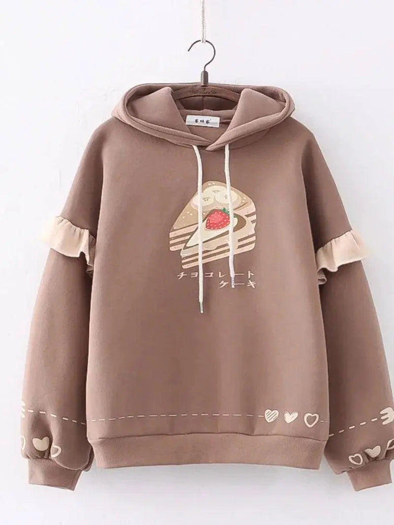 Harajuku Kawaii Hoodies Anime Cotton Fleece Sweatshirt Hooded Fleece Cakebrown One Size - Tophatter Daily Deals