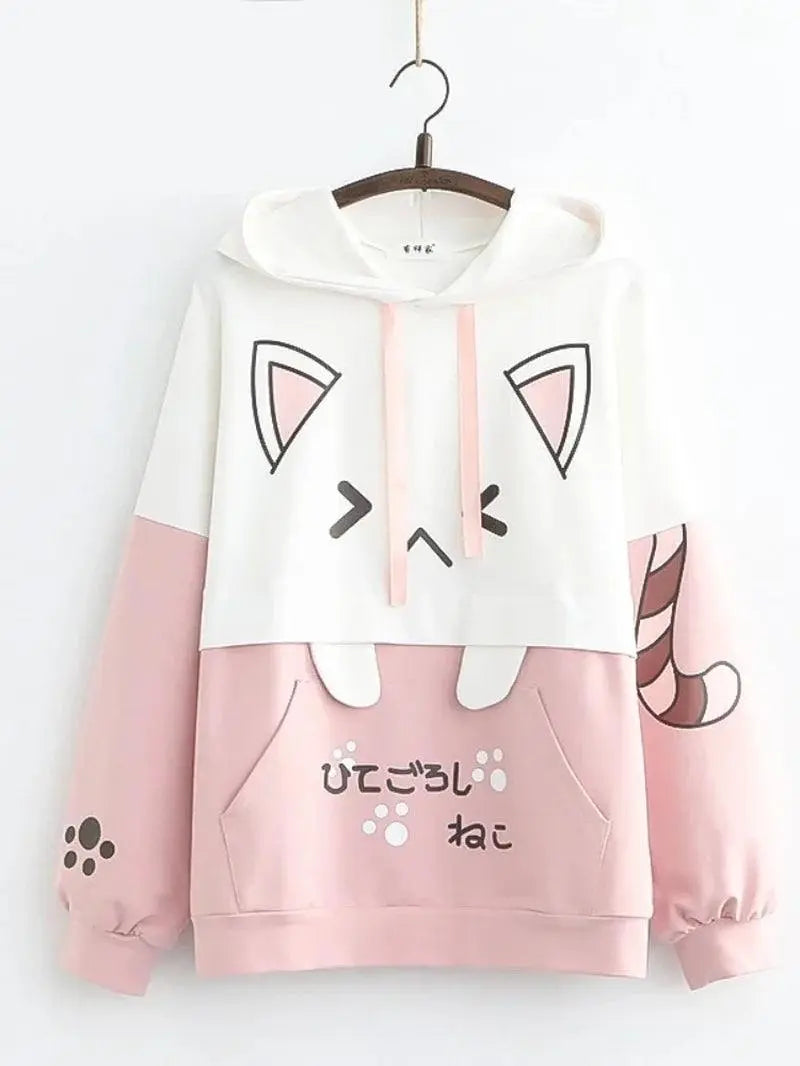 Harajuku Kawaii Hoodies Anime Cotton Fleece Sweatshirt Hooded Cotton Pink One Size - Tophatter Daily Deals