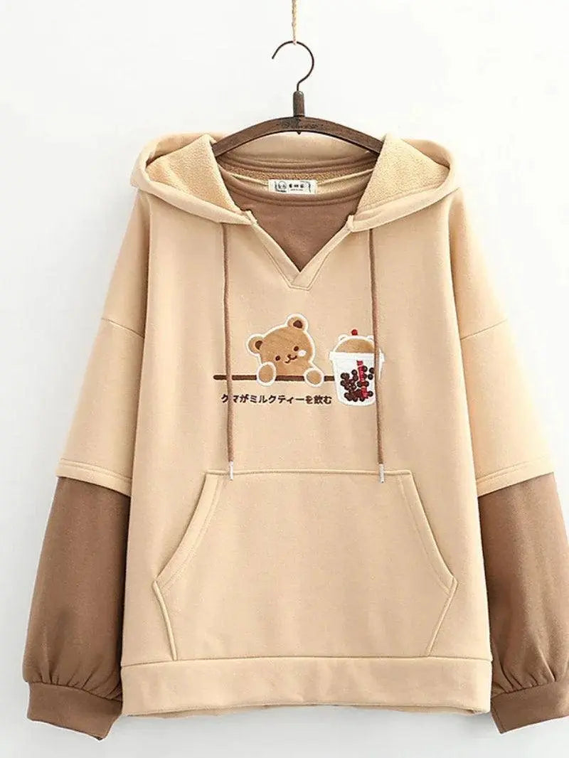 Harajuku Kawaii Hoodies Anime Cotton Fleece Sweatshirt Hooded Fleecebearkhaki One Size - Tophatter Daily Deals