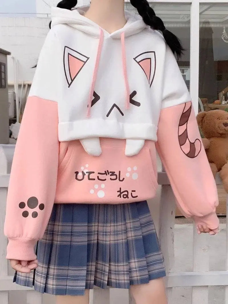 Harajuku Kawaii Hoodies Anime Cotton Fleece Sweatshirt Hooded Fleece Pink One Size - Tophatter Daily Deals