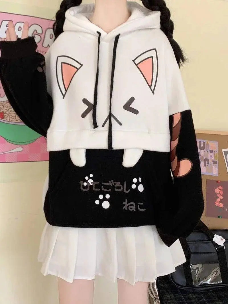 Harajuku Kawaii Hoodies Anime Cotton Fleece Sweatshirt Hooded Fleece Black One Size - Tophatter Daily Deals
