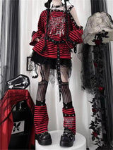 Harajuku Punk Striped Print T Shirts Y2K Gothic Girls off Shoulder - Tophatter Daily Deals