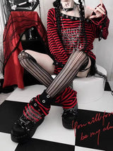 Harajuku Punk Striped Print T Shirts Y2K Gothic Girls off Shoulder - Tophatter Daily Deals