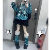 Harajuku Punk Striped Print T Shirts Y2K Gothic Girls off Shoulder Top And Leg Warmer One Size - Tophatter Daily Deals