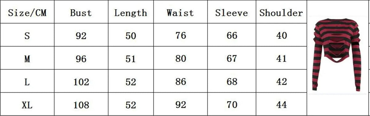 Harajuku Punk Style Crop Tops Dark Academia Striped Hollow Out T Shirt Cyber Mall Goth E-girl Long Sleeve Tees Grunge Clothes - Tophatter Daily Deals