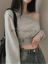 Harajuku Women Irregular Off Shoulder Hoodies Long Sleeve Sexy Crop Tops Y2k Streetwear Pullovers Sweatshirt 2025 Autumn Winter - Tophatter Daily Deals