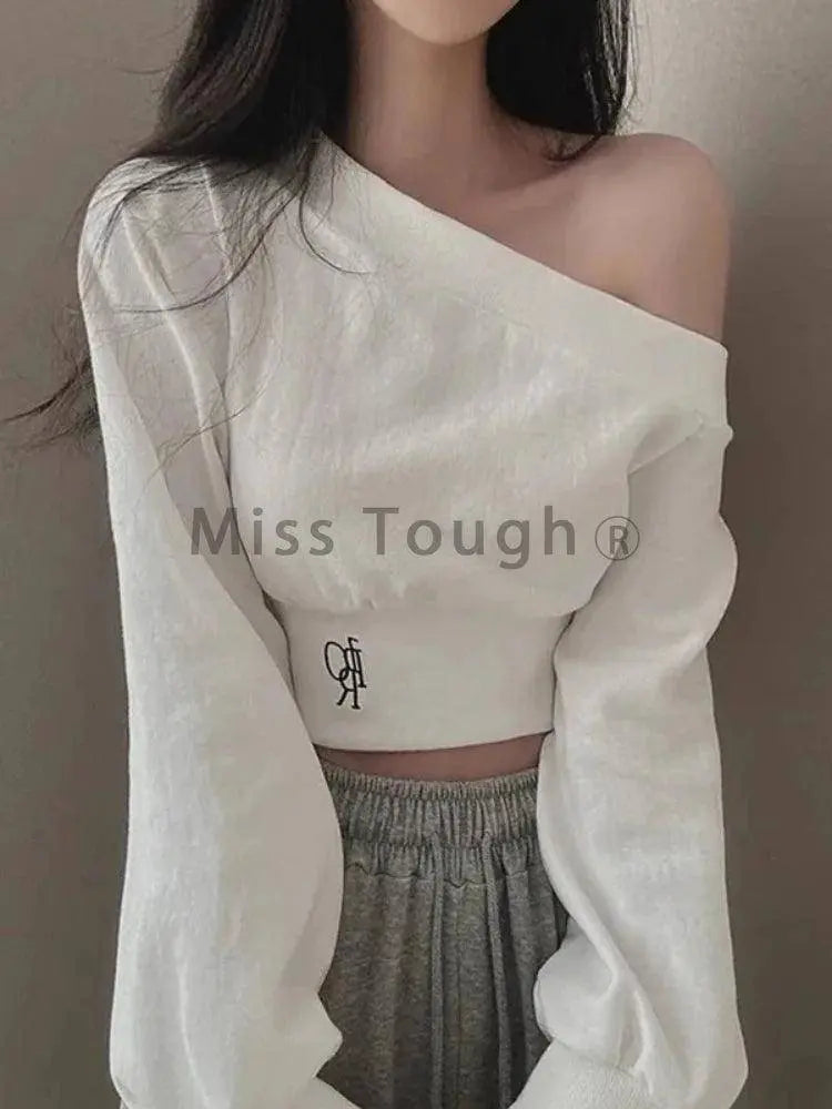 Harajuku Women Irregular Off Shoulder Hoodies Long Sleeve Sexy Crop Tops Y2k Streetwear Pullovers Sweatshirt 2025 Autumn Winter - Tophatter Daily Deals
