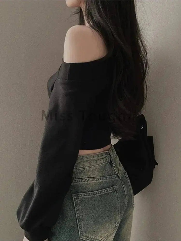 Harajuku Women Irregular Off Shoulder Hoodies Long Sleeve Sexy Crop Tops Y2k Streetwear Pullovers Sweatshirt 2025 Autumn Winter - Tophatter Daily Deals