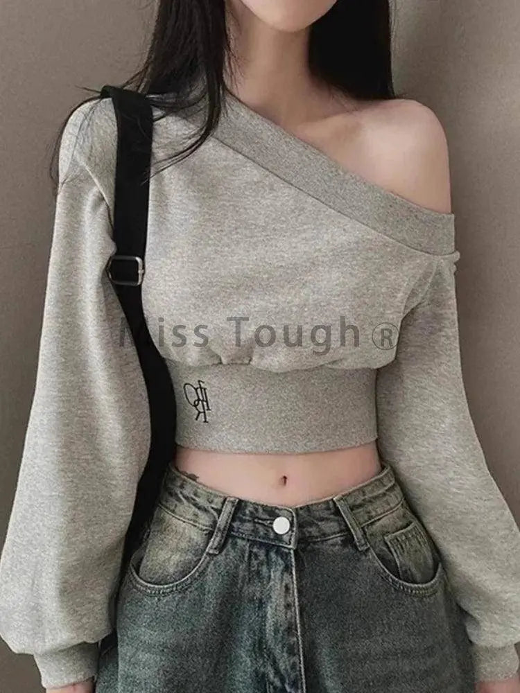 Harajuku Women Irregular Off Shoulder Hoodies Long Sleeve Sexy Crop Tops Y2k Streetwear Pullovers Sweatshirt 2025 Autumn Winter - Tophatter Daily Deals