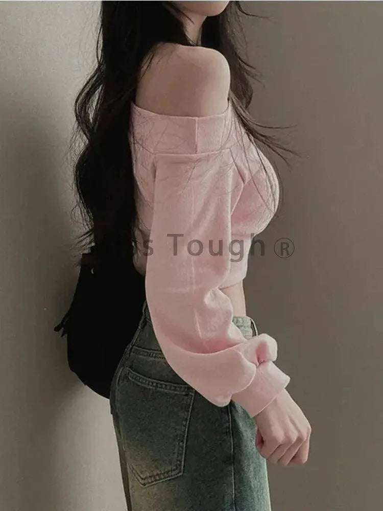 Harajuku Women Irregular Off Shoulder Hoodies Long Sleeve Sexy Crop Tops Y2k Streetwear Pullovers Sweatshirt 2025 Autumn Winter - Tophatter Daily Deals