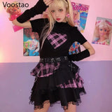 Harajuku Y2K Summer Short Sleeve Tshirt Gothic Women Kawaii Plaid Heart Ruffles Punk T-Shirts Female Streetwear Hip Hop Tee Tops - Tophatter Daily Deals
