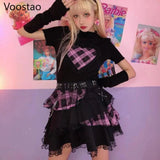 Harajuku Y2K Summer Short Sleeve Tshirt Gothic Women Kawaii Plaid Heart Ruffles Punk T-Shirts Female Streetwear Hip Hop Tee Tops - Tophatter Daily Deals