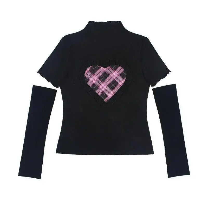 Harajuku Y2K Summer Short Sleeve Tshirt Gothic Women Kawaii Plaid Heart Ruffles Punk T-Shirts Female Streetwear Hip Hop Tee Tops Only T-shirts - Tophatter Daily Deals