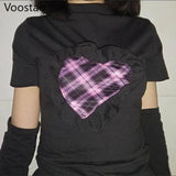 Harajuku Y2K Summer Short Sleeve Tshirt Gothic Women Kawaii Plaid Heart Ruffles Punk T-Shirts Female Streetwear Hip Hop Tee Tops - Tophatter Daily Deals