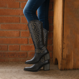 Supportive Women's Knee-High Boots - Studded Leather Black - Tophatter Daily Deals