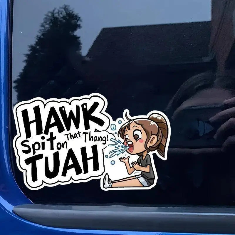 Hawk Tuah Spit Funny Cartoon Vinyl Sticker, Hilarious Self-Adhesive High Gloss Decal For Car Front, Laptop, Window, And More - Anime TV Show Themed - Tophatter Daily Deals