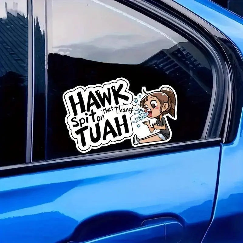 Hawk Tuah Spit Funny Cartoon Vinyl Sticker, Hilarious Self-Adhesive High Gloss Decal For Car Front, Laptop, Window, And More - Anime TV Show Themed - Tophatter Daily Deals