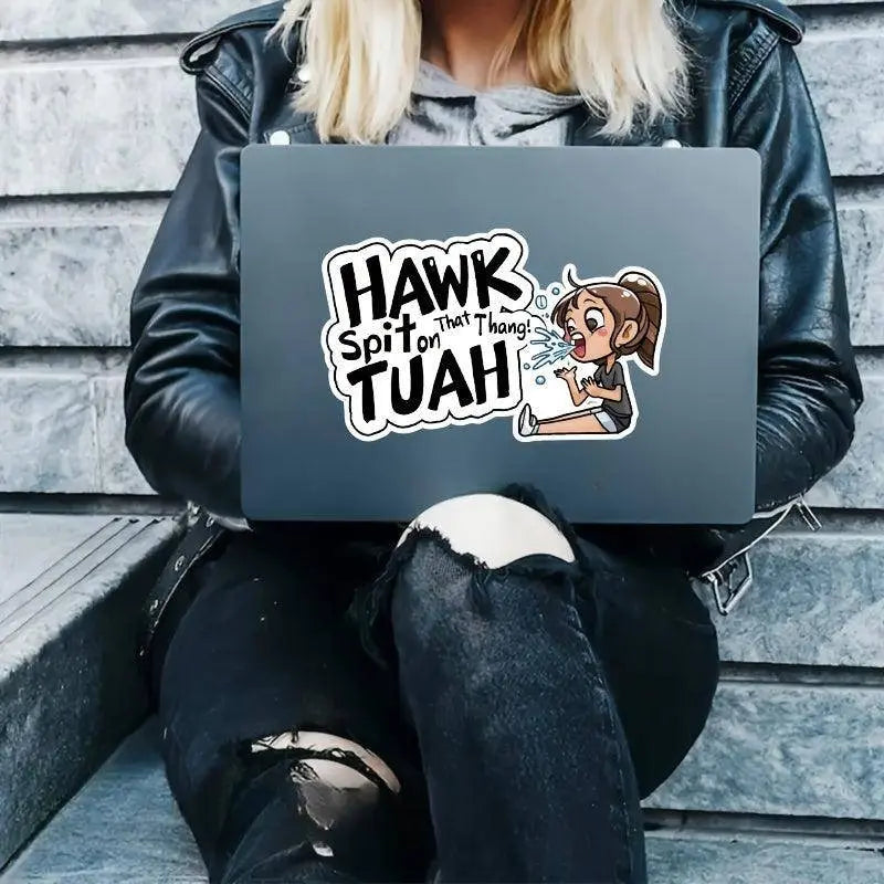 Hawk Tuah Spit Funny Cartoon Vinyl Sticker, Hilarious Self-Adhesive High Gloss Decal For Car Front, Laptop, Window, And More - Anime TV Show Themed - Tophatter Daily Deals