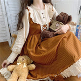 Japanese Autumn Kawaii Lolita Cosplay Dress Sweet Bow Full Sleeve Ruffles Brown Fruit - Tophatter Daily Deals