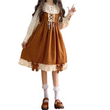 Japanese Autumn Kawaii Lolita Cosplay Dress Sweet Bow Full Sleeve Ruffles Brown Fruit - Tophatter Daily Deals