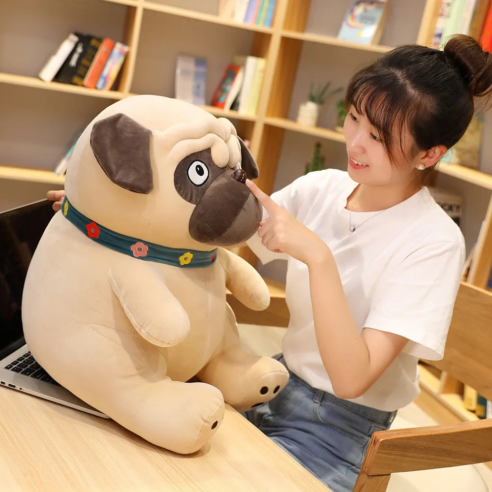 3D Brown Pug Plushie With Green Collar Animals - Tophatter Daily Deals