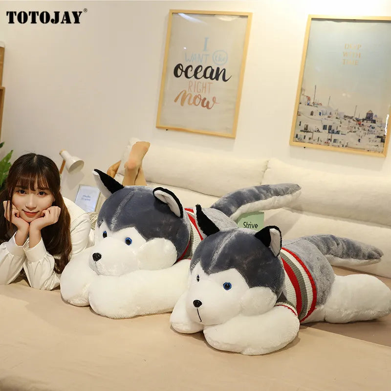 Huskie Dog Plush Doggy Puppy Husky Sleeping Grey White Stuffed Soft Toy Animals - Tophatter Daily Deals