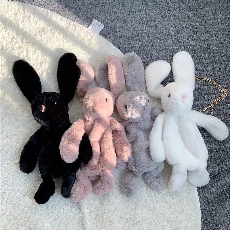 Rabbit Bunny Fur Plush Bag Pink Bows Pearl Strap Gold Hardware Crossbody 30cm Animals - Tophatter Daily Deals