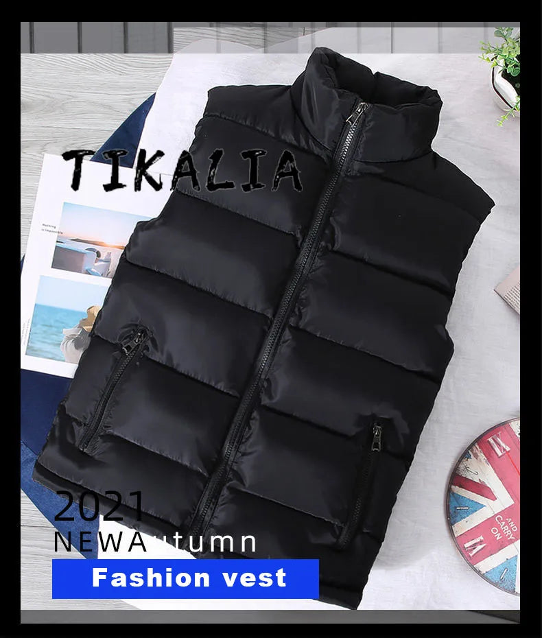 Warm Slim Men’s Puffer Vest - Stand Collar, Polyester, Casual - Tophatter Daily Deals