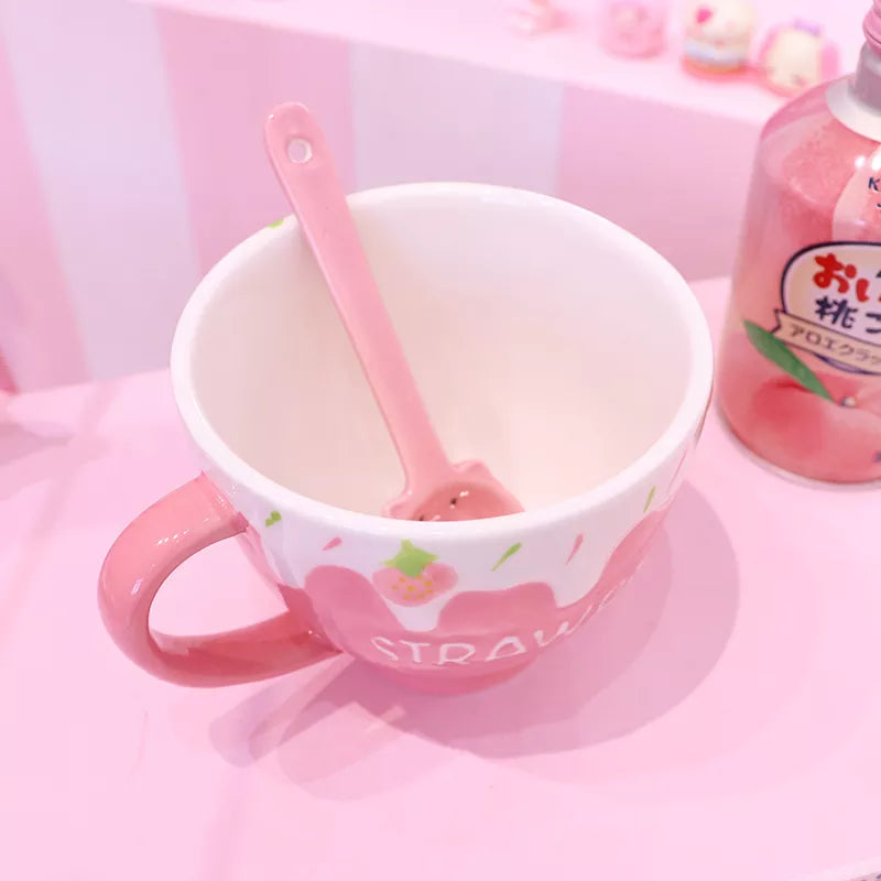 Strawberry and Cream Pink Large Coffee Mug Food - Tophatter Daily Deals