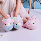 Fuzzy Slippers Plush Warm Shoes Cute Alpaca Cozy Home Slides Pink Brown Multicoloured Animals - Tophatter Daily Deals
