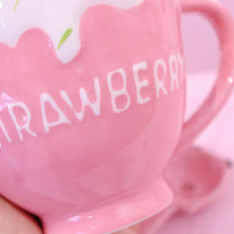 Strawberry and Cream Pink Large Coffee Mug Food - Tophatter Daily Deals