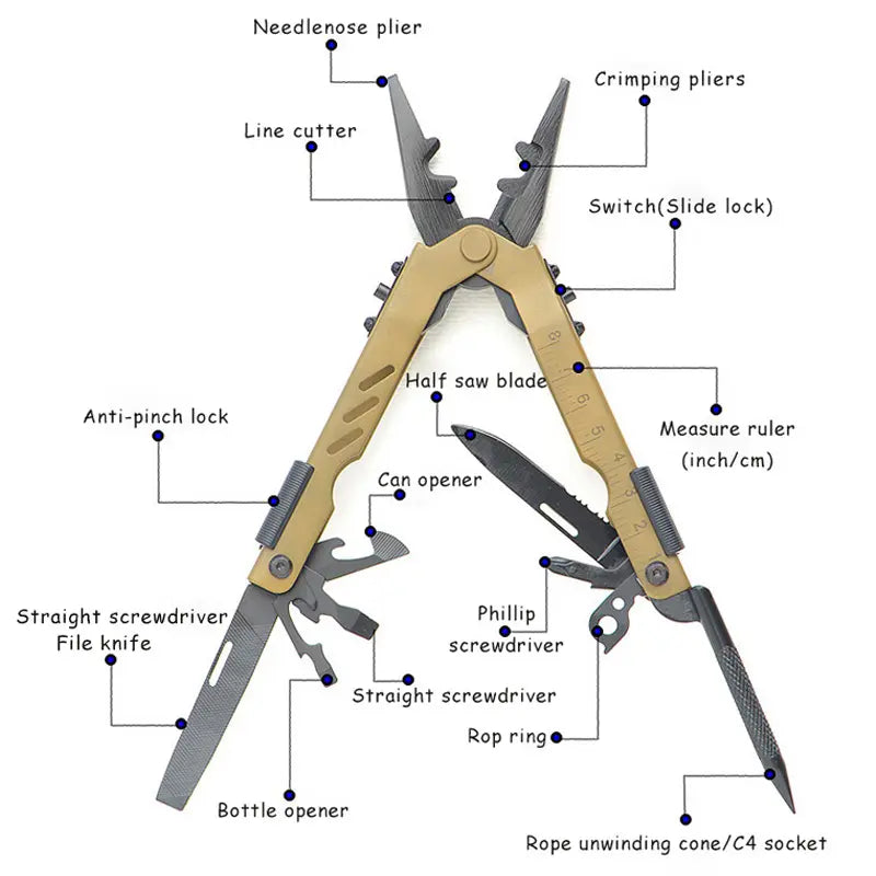 Multitool Multifunctional Stainless steel Pliers For Camping, Hiking and everyday Use Outdoor Recreation - Tophatter Daily Deals