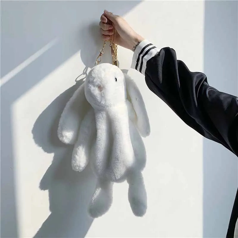 Rabbit Bunny Fur Plush Bag Pink Bows Pearl Strap Gold Hardware Crossbody 30cm White Animals - Tophatter Daily Deals